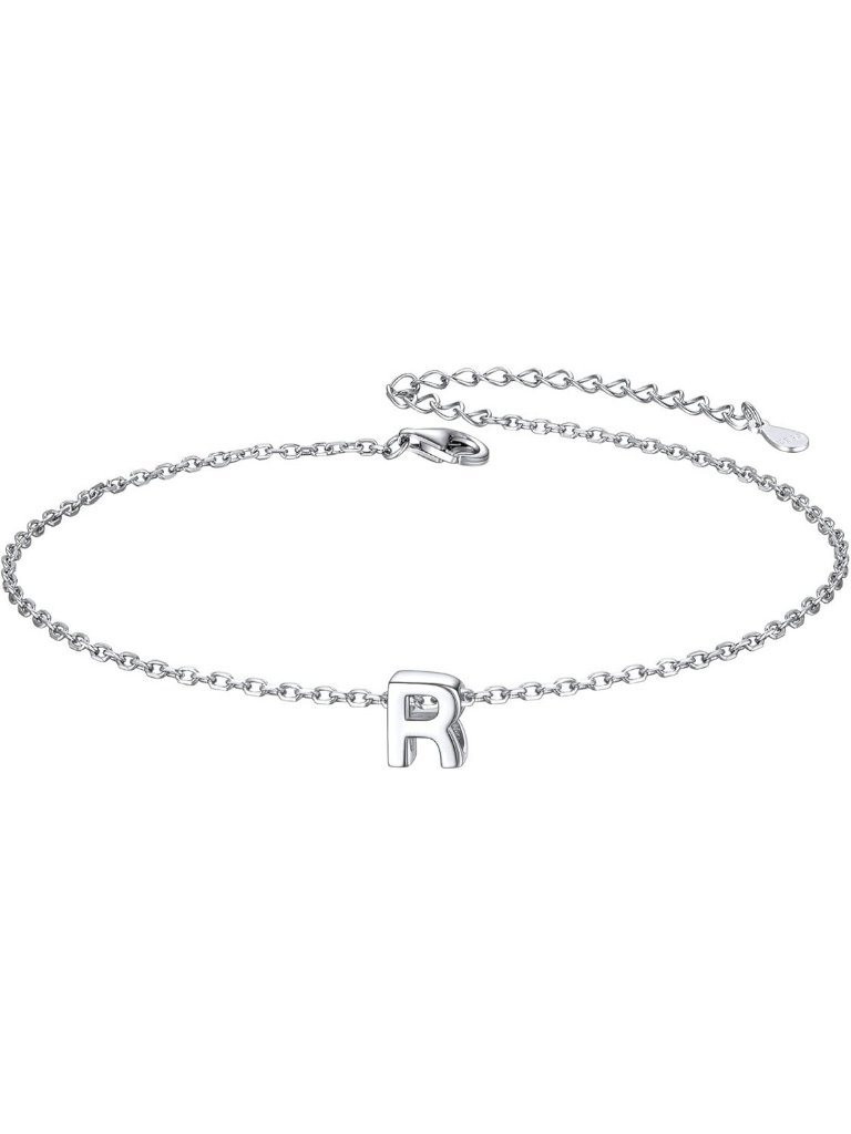 Letter R Initial Bracelet 925 Sterling Silver Letter Bracelet Dainty